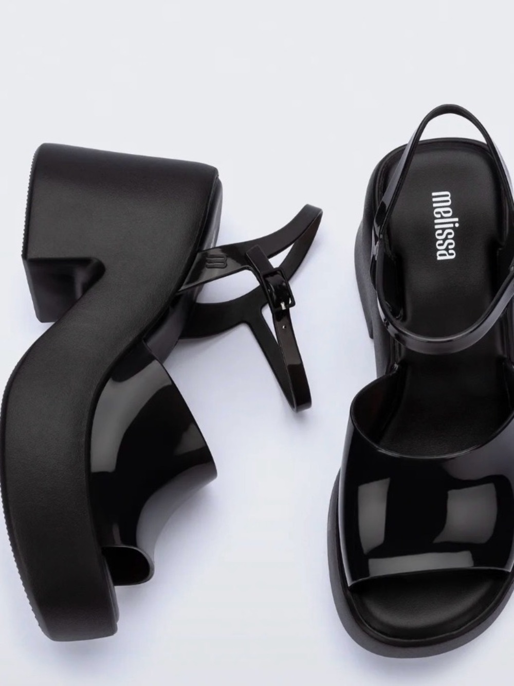 Melissa Black Gloss Platform Slingback Sandals New in Box Size 7 - Picture 3 of 6